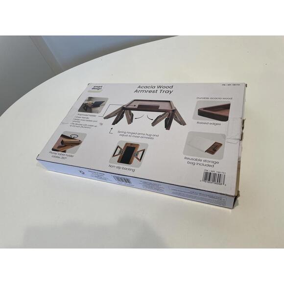 Acacia Wood Armrest Tray with Phone Holder and Non-Slip Backing - Picture 2 of 4